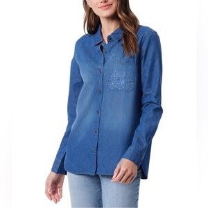 Gloria Vanderbilt Larissa Button-Down Denim Shirt Studded Pocket 
Size Small NWT